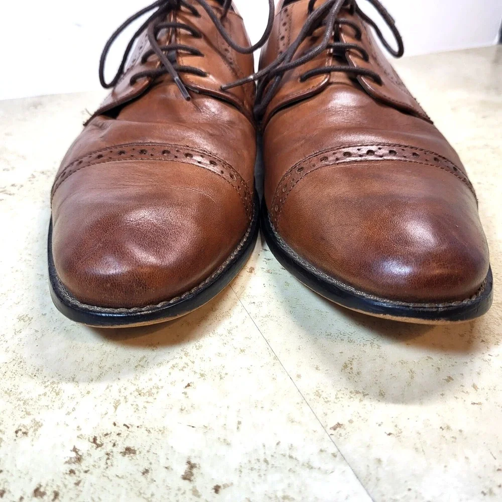 Stacy Adams Brown Toe Cap Brogueing Leather Tie Front Oxford Shoe‎ 10 1/2 M